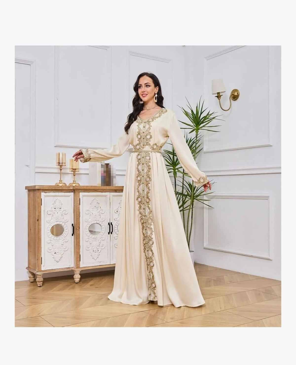 LINA ZAHIRA - Embroidered Moroccan Dress Elegant Casual Long Dress Women Long Sleeve Loose Abaya