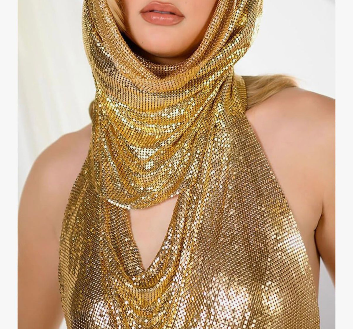 Women Glitter Sequins Backless Tank Top and Head Scarf Hat 2 Piece Outfit Set