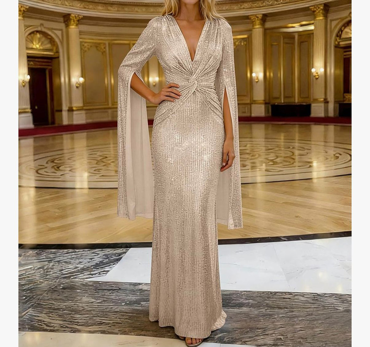 ISIS - Draped Women's Elegant Metallic Mesh Dress Sequin Dress
