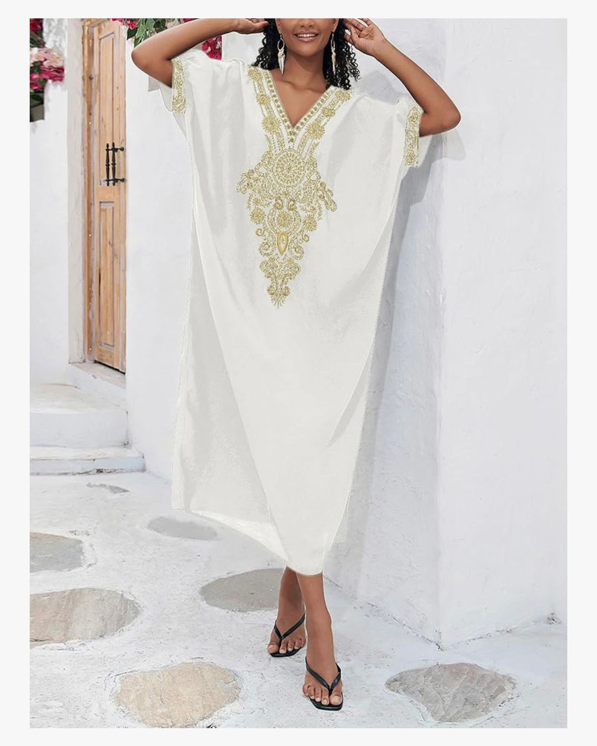 SOUKKAR - Women Luxury Moroccan Kaftan Dress Short Sleeve Loungewear