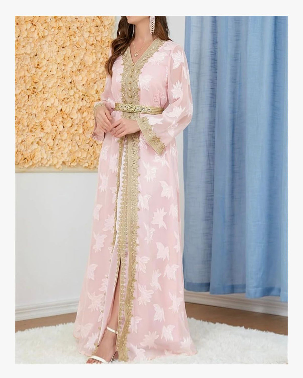 LATIFA - Luxury Moroccan Kaftan Women Embroidery Chiffon Outer Abaya Belted 2-Pieces Dresses Arab Evening Wedding Dresses