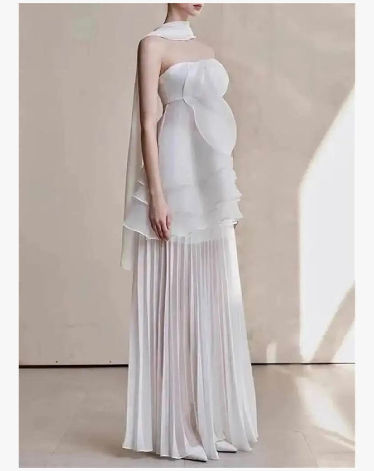 THE BLOOM - Women's Elegant Strapless Flower Top High Waist Pleated Long Skirt Party Sets