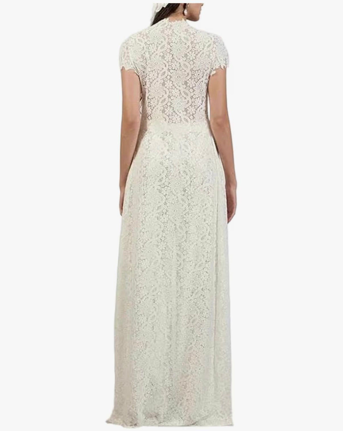 ELLA - Women Lace Embroidery Hollow Out Front Split Short Sleeve Summer Sexy Dress