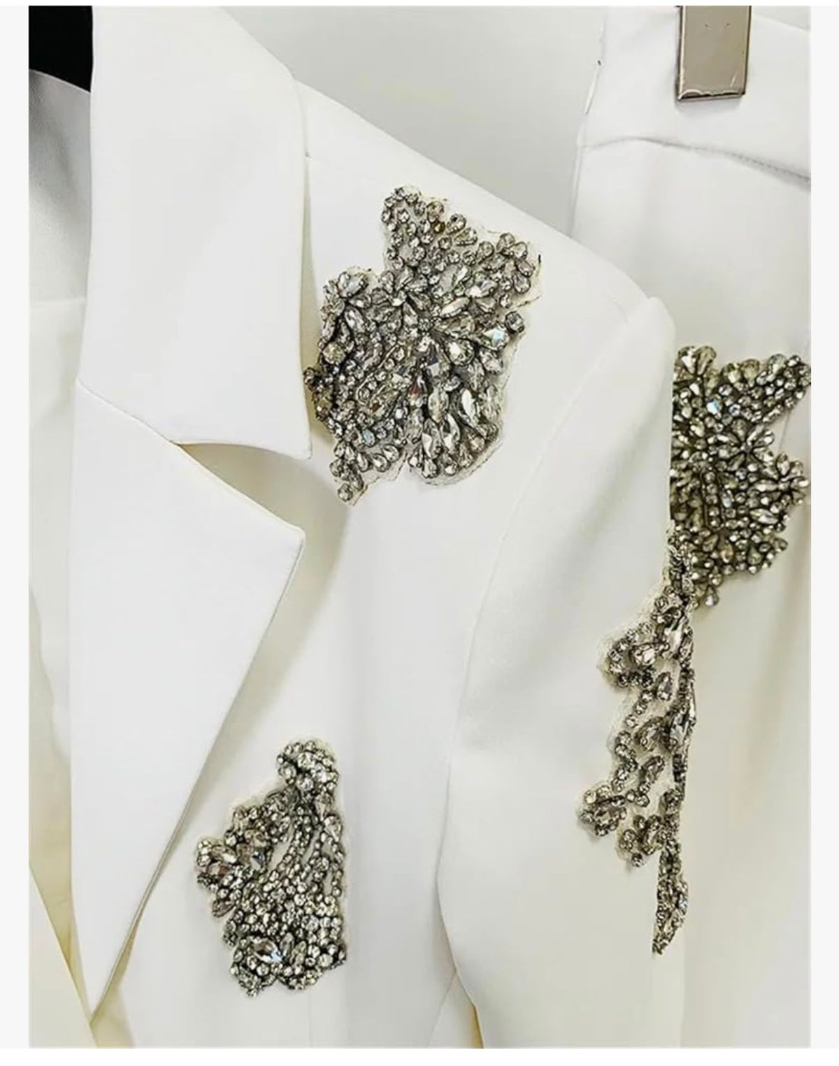 HOUDA - Women Beaded Rhinestones Single Buttons Suit Blazer Wide-Leg Pants Set 2Pcs